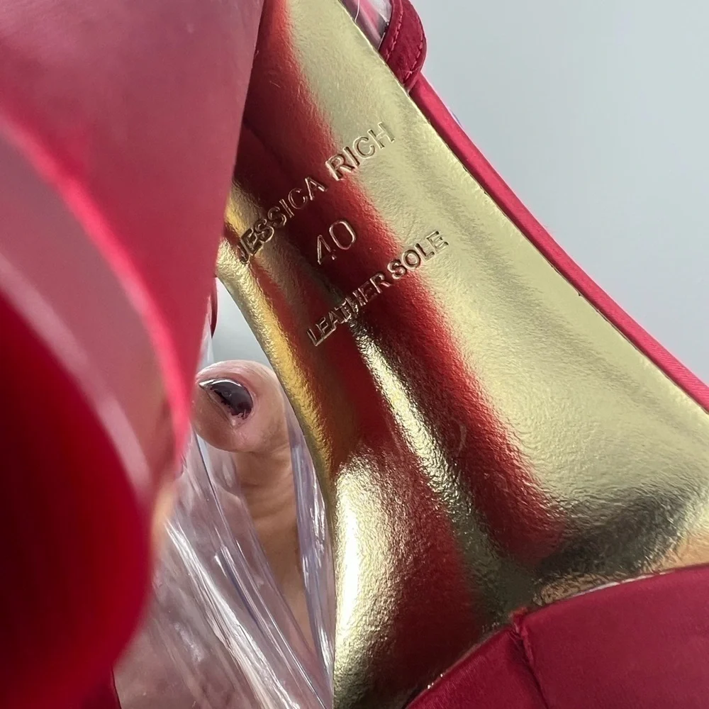 JESSICA RICH PLATFORM SANDAL SATIN RED 5.5”HEEL” SIZE 10 MEDIUM